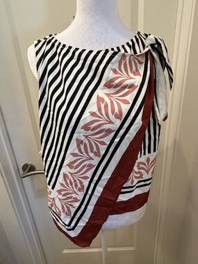 NWT Abercrombie & Fitch Striped Scarf Print Tie-Shoulder Top- S